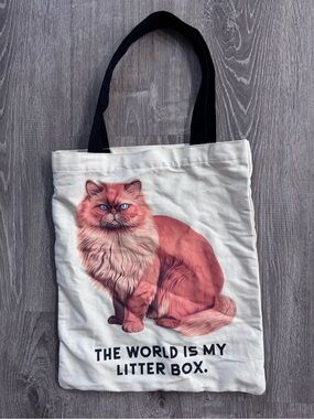 Canvas Cat Tote Bag with Cat Graphic
